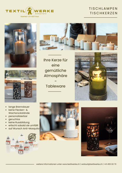 Flyer Tischlampen & -kerzen der Textilwerke AG TWB